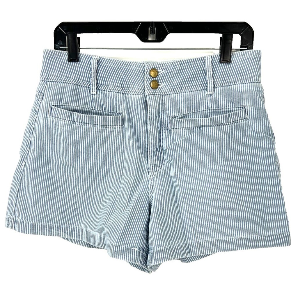 Draper James Women Blue White Sz 8 Welt Pocket High Rise Railroad Stripe Shorts - Picture 5 of 11
